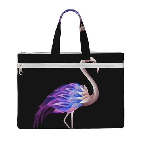 Leinen-Tragetasche mit abstraktem Flamingo-Druck, Dokumententasche mit Reißverschluss, Aktentasche für Büro, Reisen von EdWal