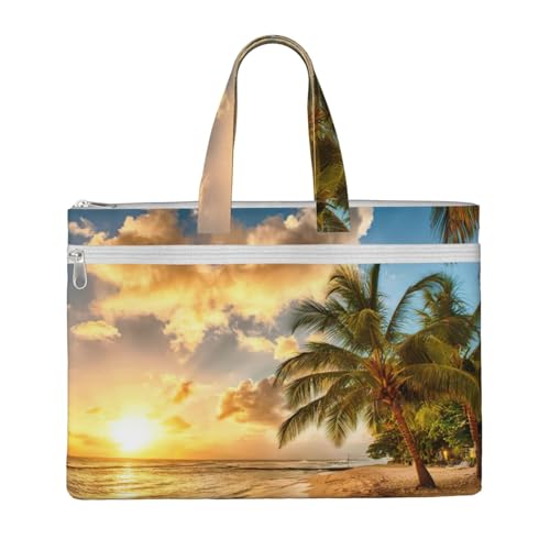 Sunset Hawaii-Palmen-Druck, Canvas-Tragetasche, Dokumententasche, Reißverschluss, Aktentasche für Büro, Reisen von EdWal