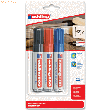 6 x Edding Permanentmarker edding 500 schwarz/rot/blau VE=3 Stück Blis von Edding