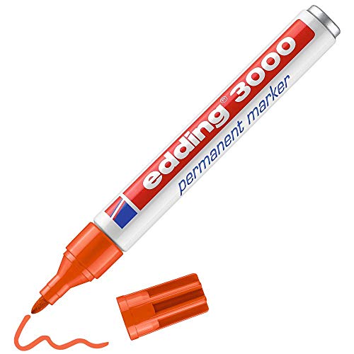 edding 3000 Permanentmarker - orange - 1 Stift - Rund-Spitze 1,5-3 mm - schnell trocknender Permanent Marker - wasserfest, wischfest - für Karton, Kunststoff, Holz, Metall - Universalmarker von edding