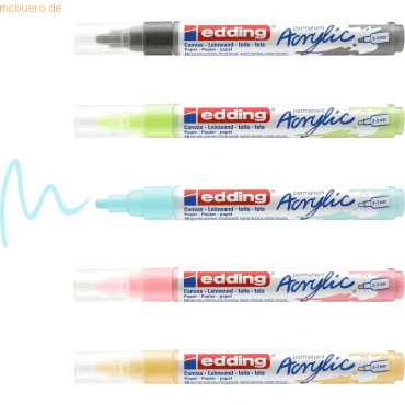 Edding Acrylmarker edding 5100 medium 5er-Set sortiert pastell von Edding