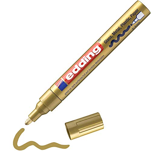 edding 750 Glanzlackmarker - gold - 1 Lackmarker - Rundspitze 2-4 mm - Lackstift für Glas, Stein, Holz, Kunststoff und Papier - wasserfest, stark deckend von edding