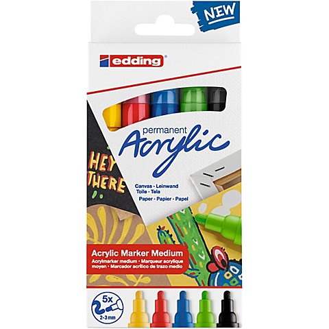 edding Acrylmarker-Set medium, Basic, 5 Stifte von Edding