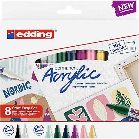 edding Acrylmarker-Set nordic, 8 Stifte und 10 Postkarten von Edding