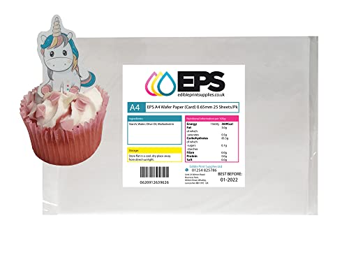 EPS Essbare Reispapier-Oblaten, Pack 25, leer, dick, Weiß, A4 Blatt von Edible Print Supplies