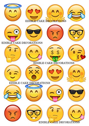 24 x Emoji-Motiv, lustige Gesichter, Feier, essbares Papier, Cupcake-Topper, Kuchendekoration, Geburtstag von Ediblecakedecorations