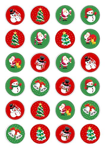 24 x Weihnachtsmann Weihnachtsmann Schneemann Glocken Rudolph Celebration Essbare Papier Cupcake Toppers Kuchen Dekoration von Ediblecakedecorations