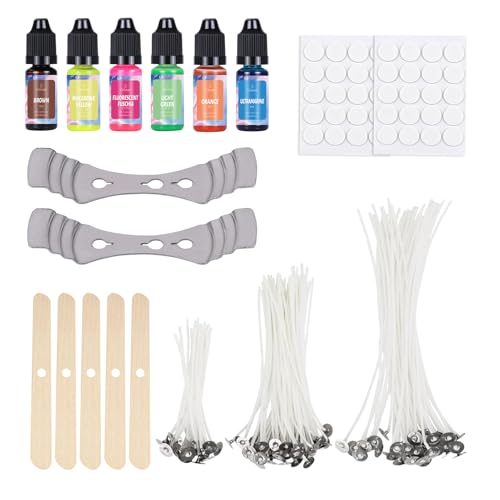 Editbar Kerzen Selber Machen Set, Kerzen Farbe für DIY Kerze，kerzenherstellung Kit,150 Stück Kerzendochte für Kerzen, 6 Stück Kerzenwachs Farbe, Geeignet für Sojawachs, Bienenwachs, Paraffinwachs von Editbar