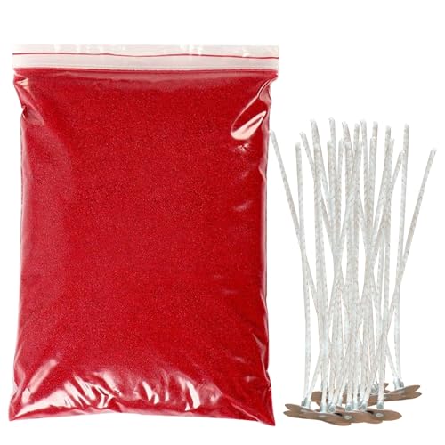 Kerzensand Mit Docht, Kerzensand 500g mit 25 Docht 10cm, Kerzenwachs Granulat Rot, Achsgranulat, Kerzen Selber Machen Set,Kerzen Sand, Wachsgranulat,Wachsgranulat Für Kerzen DIY von Editbar