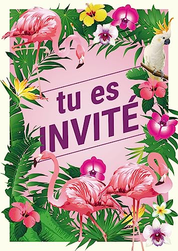 Edition Colibri 10 Einladungen auf Französisch Aloha Party mit Flamingo: 10 Einladungskarten für Mädchen oder Gartenparty (11143 FR) von Edition Colibri