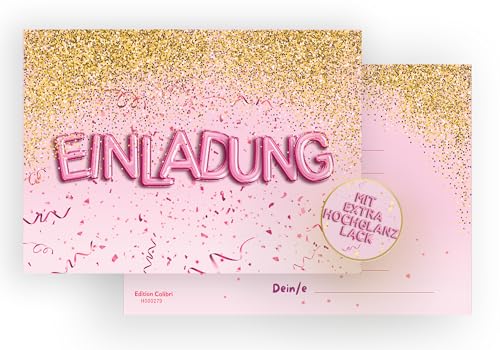 Edition Colibri 10 Geburtstagseinladungskarten für Mädchen und Jungen, Pink und Gold Glitzer, Top Model Party, Einladung zum Kindergeburtstag von Edition Colibri