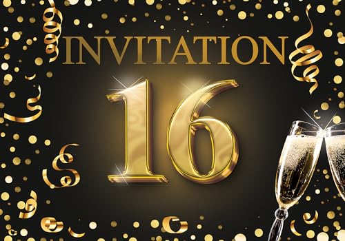 Edition Colibri 16 Geburtstag Einladungskarten 10er Set DIN A6 Karten Set zum Ausfüllen Einladung Jubiläum Party Schwarz Gold von Edition Colibri