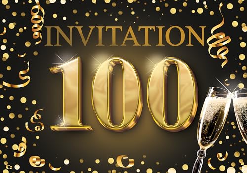 Edition Colibri Einladungskarten zum 100 Geburtstag 10er Set DIN A6 Karten Set zum Ausfüllen, Einladung, Jubiläum, Party, Schwarz, Gold von Edition Colibri