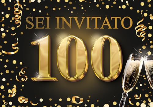 Edition Colibri Einladungskarten zum 100. Geburtstag 10er Set A6 Karten Set zum Ausfüllen Einladung Jubiläum Party Schwarz Gold von Edition Colibri