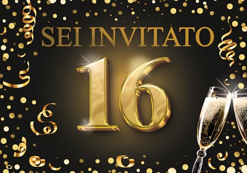 Edition Colibri Einladungskarten zum 16. Geburtstag 10er Set A6 Karten Set zum Ausfüllen Einladung Jubiläum Party Schwarz Gold von Edition Colibri