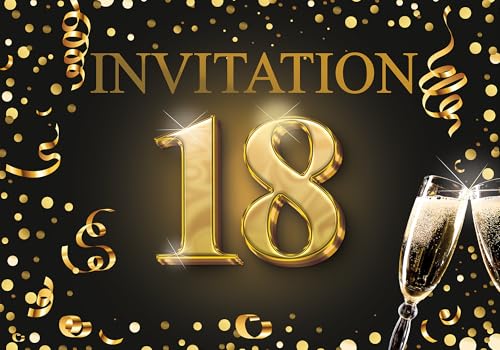 Edition Colibri Einladungskarten zum 18 Geburtstag 10er Set DIN A6 Karten Set zum Ausfüllen, Einladung, Jubiläum, Party, Schwarz, Gold von Edition Colibri