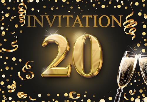 Edition Colibri Einladungskarten zum 20 Geburtstag 10er Set DIN A6 Karten Set zum Ausfüllen, Einladung, Jubiläum, Party, Schwarz, Gold von Edition Colibri