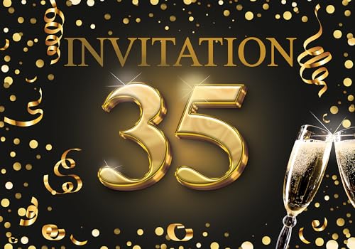 Edition Colibri Einladungskarten zum 35 Geburtstag 10er Set DIN A6 Karten Set zum Ausfüllen, Einladung, Jubiläum, Party, Schwarz, Gold von Edition Colibri