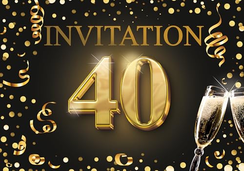 Edition Colibri Einladungskarten zum 40 Geburtstag 10er Set DIN A6 Karten Set zum Ausfüllen, Einladung, Jubiläum, Party, Schwarz, Gold von Edition Colibri