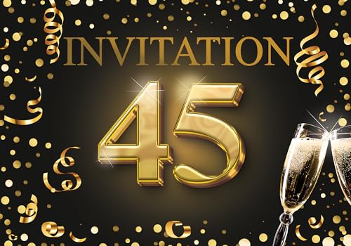 Edition Colibri Einladungskarten zum 45 Geburtstag 10er Set DIN A6 Karten Set zum Ausfüllen, Einladung, Jubiläum, Party, Schwarz, Gold von Edition Colibri