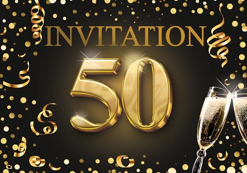 Edition Colibri Einladungskarten zum 50 Geburtstag 10er Set DIN A6 Karten Set zum Ausfüllen Einladung Jubiläum Party Schwarz Gold von Edition Colibri