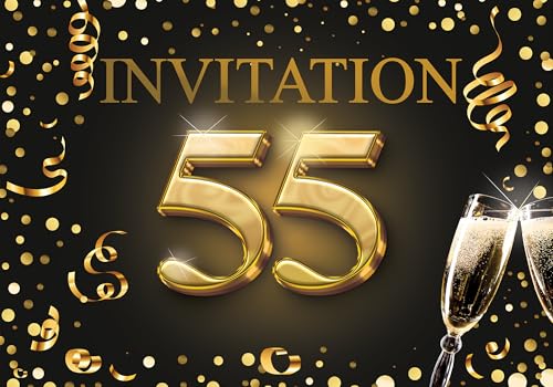 Edition Colibri Einladungskarten zum 55 Geburtstag 10er Set DIN A6 Karten Set zum Ausfüllen Einladung Jubiläum Party Schwarz Gold von Edition Colibri