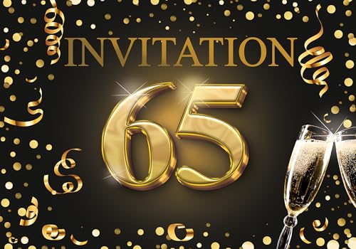 Edition Colibri Einladungskarten zum 65 Geburtstag 10er Set DIN A6 Karten Set zum Ausfüllen Einladung Jubiläum Party Schwarz Gold von Edition Colibri