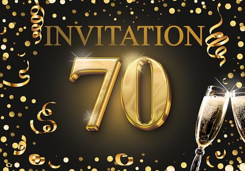 Edition Colibri Einladungskarten zum 70 Geburtstag 10er Set DIN A6 Karten Set zum Ausfüllen, Einladung, Jubiläum, Party, Schwarz, Gold von Edition Colibri