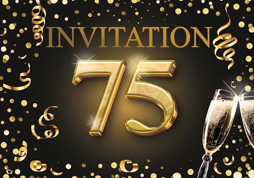 Edition Colibri Einladungskarten zum 75 Geburtstag 10er Set DIN A6 Karten Set zum Ausfüllen, Einladung, Jubiläum, Party, Schwarz, Gold von Edition Colibri