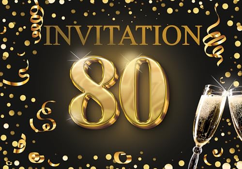 Edition Colibri Einladungskarten zum 80 Geburtstag 10er Set DIN A6 Karten Set zum Ausfüllen, Einladung, Jubiläum, Party, Schwarz, Gold von Edition Colibri