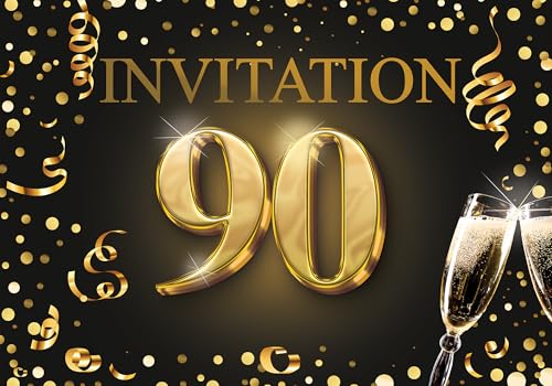 Edition Colibri Einladungskarten zum 90 Geburtstag 10er Set DIN A6 Karten Set zum Ausfüllen Einladung Jubiläum Party Schwarz Gold von Edition Colibri