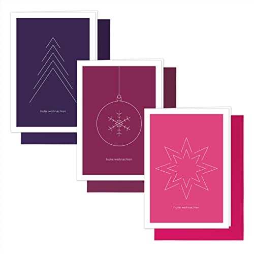 12er-Set Weihnachtskarten Grußkarten-Set „Frohe Weihnachten“ – 12 minimalistische Klappkarten im Premium-Format mit 12 farblich abgestimmten Umschlägen, 3 verschiedene Designs pop von Edition SF