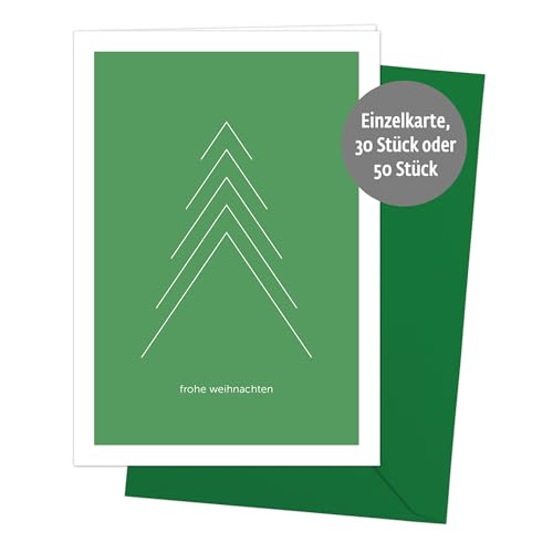 30er-Set Weihnachtskarten Grußkarten „Frohe Weihnachten“ – Minimalistische Klappkarten im Premium-Format mit Umschlag in Tannengrün von Edition SF