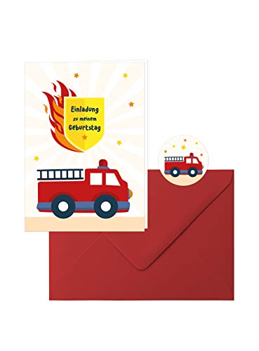 Feuerwehr-Geburtstag: 10 zauberhafte Einladungs-Klappkarten zum Kindergeburtstag im tollen Feuerwehr-Design mit roten Umschlägen, dazu 10 runde Aufkleber mit der kleinen Feuerwehr Feuerwehr-Geburtstag: 10 zauberhafte Einladungs-Klappkarten zum Kindergeburtstag im tollen Feuerwehr-Design mit roten Umschlägen, dazu 10 runde Aufkleber mit der kleinen Feuerwehr von Edition SF