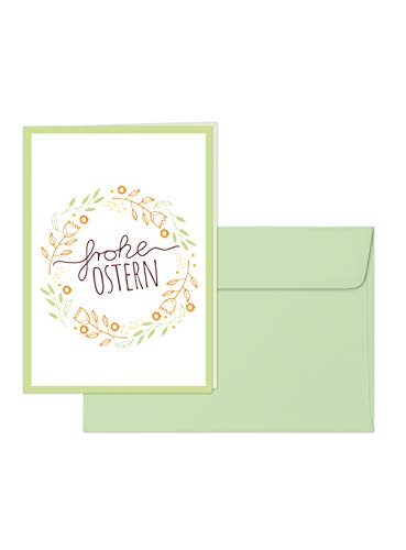 Grußkarte „Frohe Ostern“ – Klappkarte im Pastell-Stil mit mintgrünem Umschlag, Design: Pastell-Kranz von Edition SF