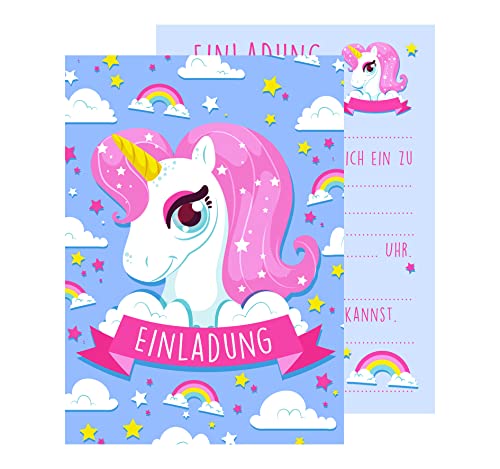 Edition Seidel Set 12 Einladungskarten Einladungen Kindergeburtstag Geburtstag Party Mädchen mit süßem Einhorn in rosa und pink Postkarte Einladung (Design Einhorn 1) von Edition Seidel