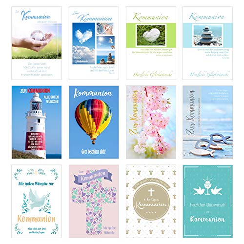 Edition Seidel Set 24 Premium Kommunionskarten mit Umschlag (Doppelkarten/Klappkarten mit Briefumschlag) Karte Postkarte Kommunion (12 x 2 Karten) von Edition Seidel