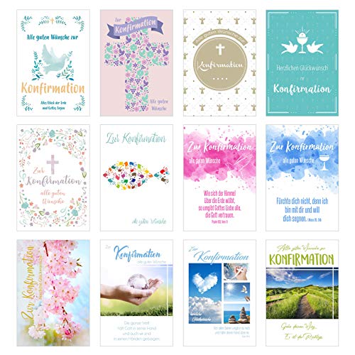 Edition Seidel Set 24 Premium Konfirmationskarten mit Umschlag (Doppelkarten/Klappkarten mit Briefumschlag) Karte Postkarte Konfirmation (12 x 2 Karten) von Edition Seidel