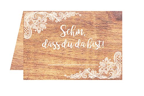 Set 100 Premium Tischkarten Platzkarten Namenskarten Hochzeit Geburtstag Taufe Kommunion Konfirmation Firmung Jugendweihe Feier Jubiläum (Holz mit Spitze, 100 Karten) von Edition Seidel