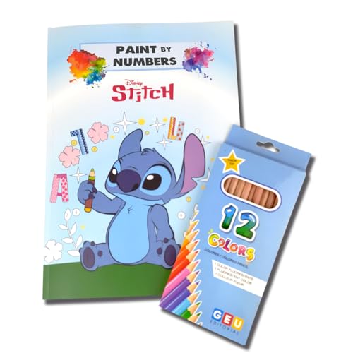 Disney Malbuch Malen nach Zahlen für Kinder und Erwachsene. Set book 100% Stitch mit über 60 Abbildungen und 12 leuchtenden Farben. Disney-Kunsttherapie. von Editorial GEU