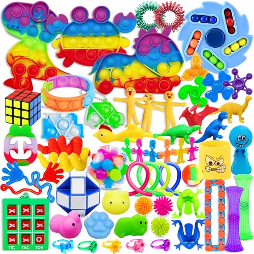 Edmirfun 64 Pcs Fidget Toys Set, Antistress Sensory Spielzeug Für Kinder Und Erwachsene, Schatztruhe Klassenzimmer Geschenke, Pop Its Spielzeug Geburtstag Mitgebsel Für Autisten Und Adhs Kleine von Edmirfun