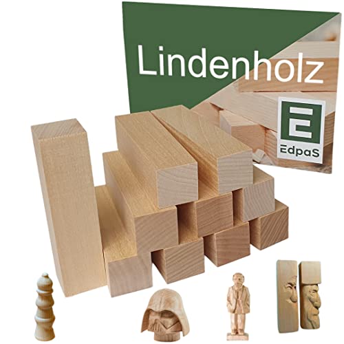 Edpas Schnitzholz Linde - 10er Pack Holzblock - Schnitzvorlage weiches Lindenholz zum Schnitzen - Schnitzset Holz Rohlinge zum Drechseln und Holz schnitzen mit Schnitz Vorlage Schnitzholz für Kinder von EdpaS