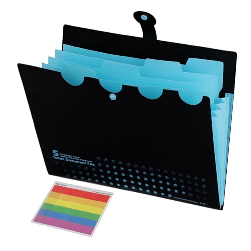 Edufun Fächermappe, 5 Fächer, robuster A4-Brief-Organizer, wasserfeste Kunststoff-Trennblätter, für Zuhause/Büro/Schule, Dokumentenhalter (schwarz und blau, 5 Taschen) von Edufun