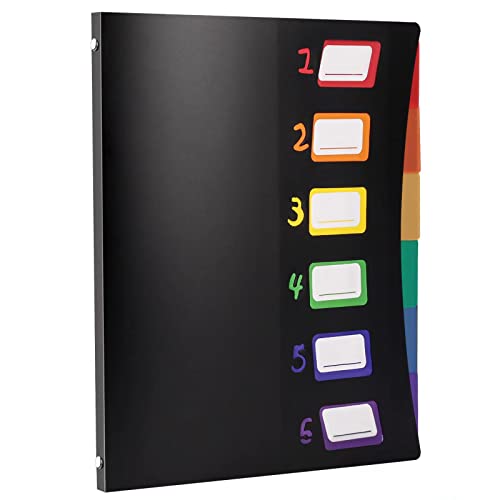 Edufun Fächermappe in Regenbogenfarben, 6 Fächer, robuster A4-Brief-Organizer, wasserfeste Kunststoff-Trennblätter, für Zuhause/Büro/Schule, Dokumentenhalter (schwarz) von Edufun