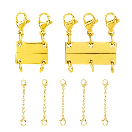 7 Stück goldene Halsketten-Verschlüsse, geschichteter Verschluss mit 5 Halskettenverlängerungen, mehrere Halsketten-Trenner, für Damen, Armbandverbinder, Schmuckverschlüsse und Verschlüsse 7 Stück goldene Halsketten-Verschlüsse, geschichteter Verschluss mit 5 Halskettenverlängerungen, mehrere Halsketten-Trenner, für Damen, Armbandverbinder, Schmuckverschlüsse und Verschlüsse von EeYahYong