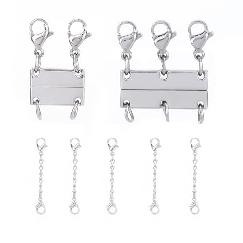7 Stück silberfarbene Halsketten-Verschlüsse, geschichteter Verschluss mit 5 Halskettenverlängerungen, mehrere Halsketten-Trennwände für Damen, Armbandverbinder, Schmuckverschlüsse und Verschlüsse 7 Stück silberfarbene Halsketten-Verschlüsse, geschichteter Verschluss mit 5 Halskettenverlängerungen, mehrere Halsketten-Trennwände für Damen, Armbandverbinder, Schmuckverschlüsse und Verschlüsse von EeYahYong