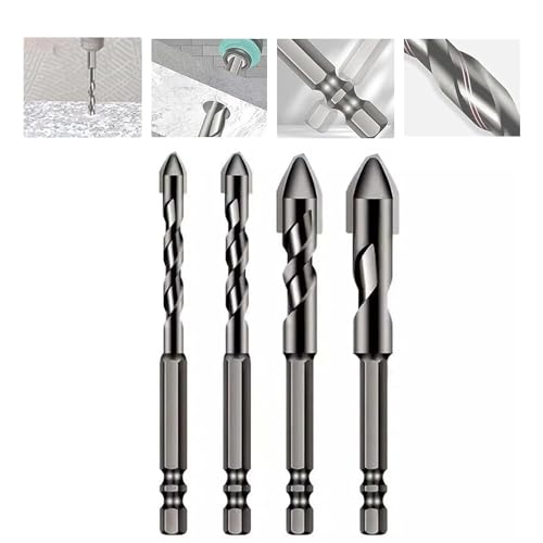 High Strength Oblique Head Eccentric Drill Bit - Special Crooked Tip Eccentric Drill Bit Set,Professional Masonry Drill Bit Set,Industrial Strength Carbide Drill Bits for Glass/Tile/Wood (4 Pcs) von Eeiiey