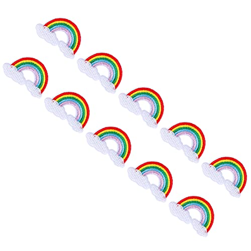 10 Stück Bunter Stoff-Patch, Wolken-Regenbogen-Muster, Stickerei-Applikation, Dekorationszubehör von Eeneme