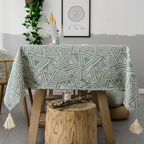 Eestfy Baumwoll-Leinen-Tischdecke – weicher, strapazierfähiger Stoff – rutschfeste Wärmedämmung – ideal für modernes Wohnzimmer und Esstisch,Green Triangles,100×135cm von Eestfy