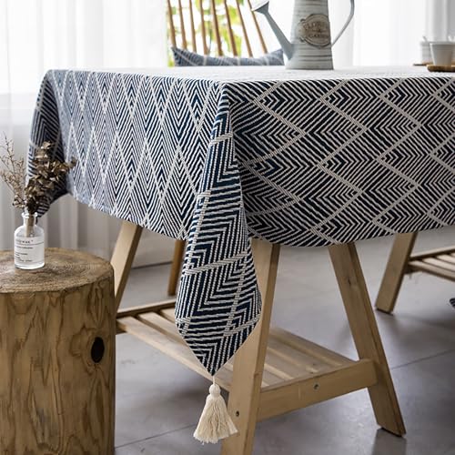 Eestfy Baumwoll-Leinen-Tischdecke – weicher, strapazierfähiger Stoff – rutschfeste Wärmedämmung – ideal für modernes Wohnzimmer und Esstisch,Navy Blue,100×135cm von Eestfy